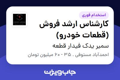 استخدام کارشناس ارشد فروش (قطعات خودرو) - آقا در سمیر یدک فیدار قطعه