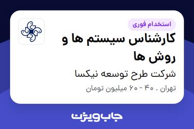 استخدام کارشناس سیستم ها و روش ها در شرکت طرح توسعه نیکسا
