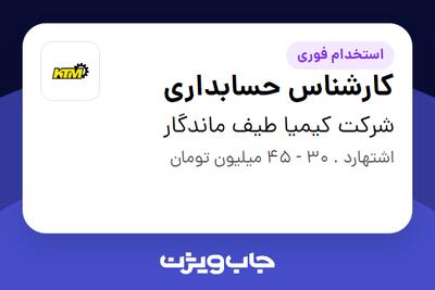 استخدام کارشناس حسابداری در شرکت کیمیا طیف ماندگار