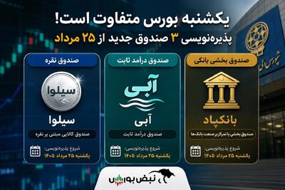 پذیرهنویسی ۳ صندوق جدید از یکشنبه ۲۵ مرداد ۱۴۰۵؛ جزییات پذیره نویسی سیلوا، آبی و بانکپاد