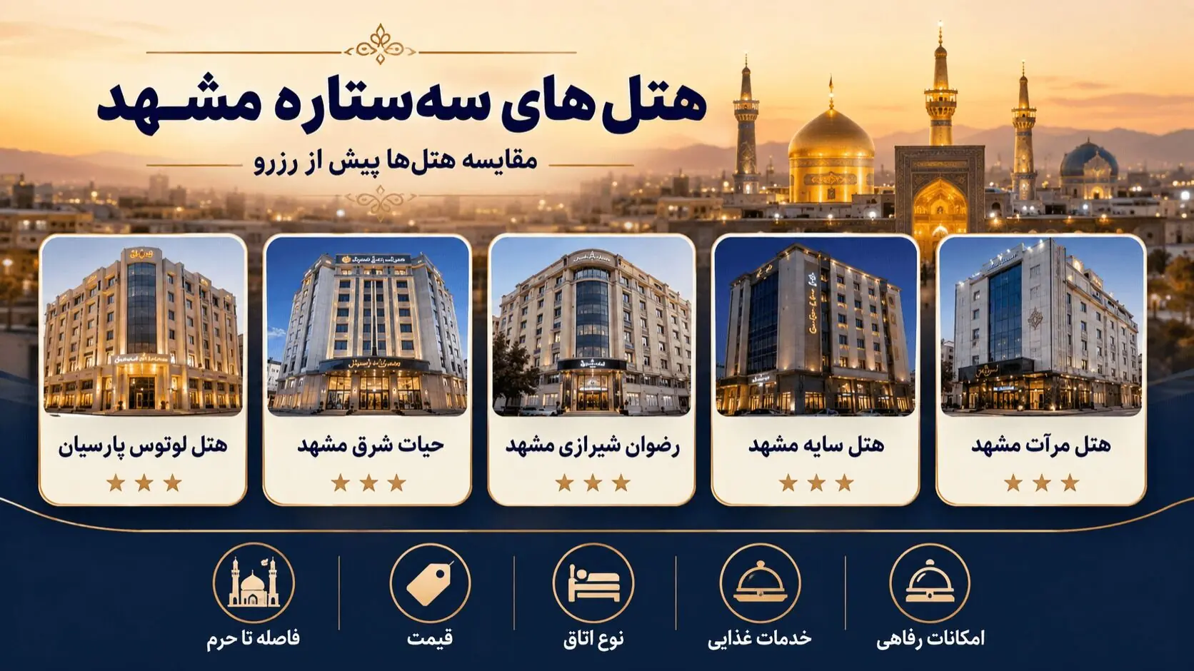 هنگام رزرو هتل سهستاره در مشهد چه معیارهایی را مقایسه کنیم؟