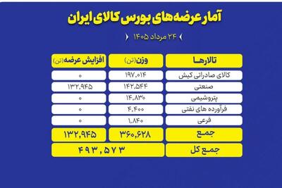 عرضه ۴۹۳ هزار تن محصول در بورس کالا