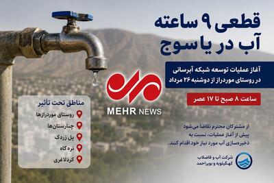 فردا آب آشامیدنی ۵ منطقه شهر یاسوج به مدت ۹ ساعت قطع می شود