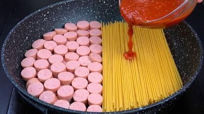 غذای سریع و ارزان با ماکارونی و سوسیس؛ پخت آسان بدون ریخت وپاش