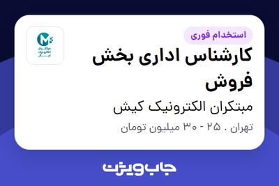 استخدام کارشناس اداری بخش فروش - خانم در مبتکران الکترونیک کیش