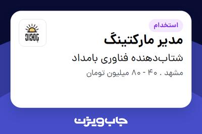  استخدام مدیر مارکتینگ - خانم در شتاب‌دهنده فناوری بامداد