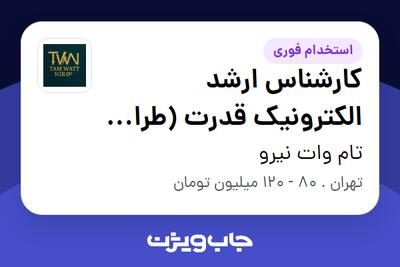  استخدام کارشناس ارشد الکترونیک قدرت (طراح سیستم‌های توان بالا) - آقا در تام وات نیرو