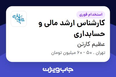  استخدام کارشناس ارشد مالی و حسابداری در عظیم کارتن