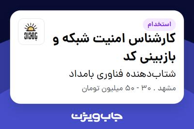  استخدام کارشناس امنیت شبکه و بازبینی کد - خانم در شتاب‌دهنده فناوری بامداد