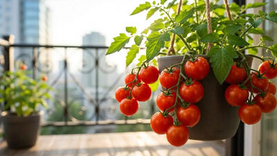  کاشت گوجه چری در گلدان آویز؛ راهی ساده برای داشتن باغچه پربار در بالکن + مزایا