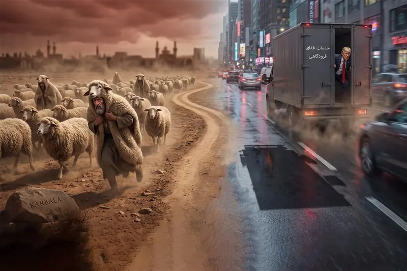 گله گوسفندان و خودروی حمل غذا؛ تشابه شمر و ترامپ - تسنیم
