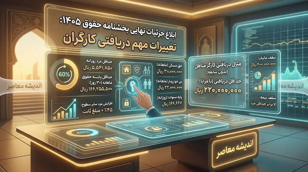 بخشنامه حقوق ۱۴۰۵ کارکنان دولت ابلاغ شد؛ افزایش پلکانی ۲۰ تا ۴۳ درصد + سقف ۱۳۰ میلیونی و معافیت مالیاتی ۴۰ میلیون تومان