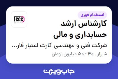  استخدام کارشناس ارشد حسابداری و مالی در شرکت فنی و مهندسی کارت اعتبار فارس