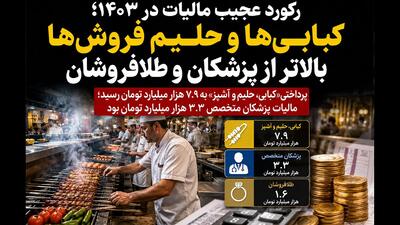 رکورد عجیب مالیات در ۱۴۰۳؛ کبابی ها و حلیم فروش ها بیشتر از طلافروشان و پزشکان مالیات دادند!