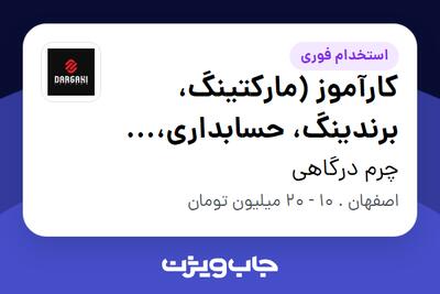 استخدام کارآموز (مارکتینگ، برندینگ، حسابداری، طراحی صنعتی، عکاسی، دیزاین و فروش) در چرم درگاهی