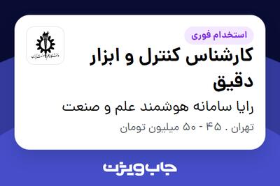 استخدام کارشناس کنترل و ابزار دقیق در رایا سامانه هوشمند علم و صنعت