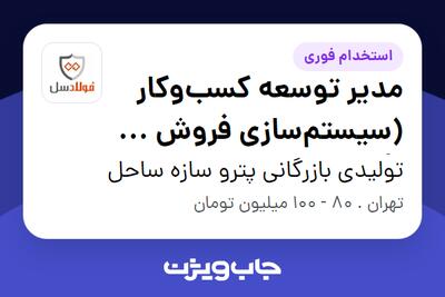 استخدام مدیر توسعه کسبوکار (سیستمسازی فروش و تأمین) در تولیدی بازرگانی پترو سازه ساحل