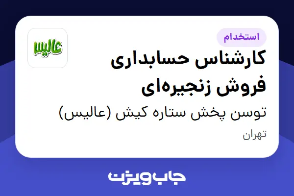  استخدام کارشناس حسابداری فروش زنجیره‌ای در توسن پخش ستاره کیش (عالیس)