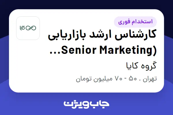  استخدام کارشناس ارشد بازاریابی (Senior Marketing Specialist) در گروه کایا