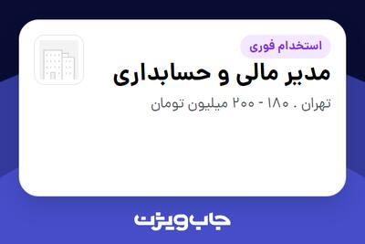 استخدام مدیر مالی و حسابداری در سازمانی فعال در حوزه شرکت های خدماتی / پیمانکاران