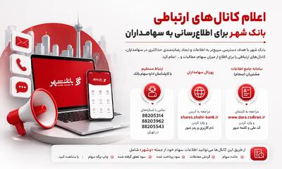 اعلام کانالهای ارتباطی بانک شهر برای اطلاع رسانی به سهامداران