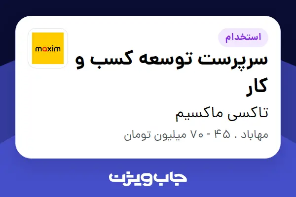  استخدام سرپرست توسعه کسب و کار در تاکسی ماکسیم