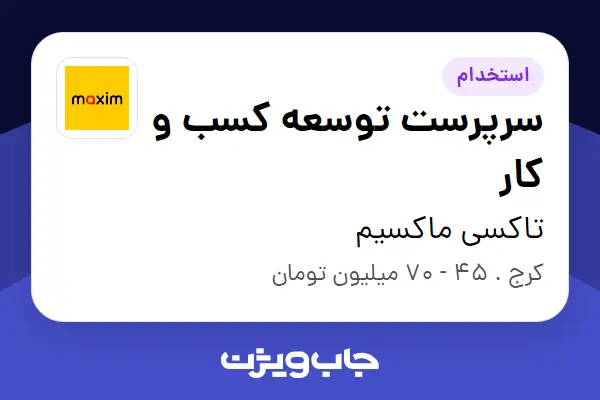 استخدام سرپرست توسعه کسب و کار در تاکسی ماکسیم