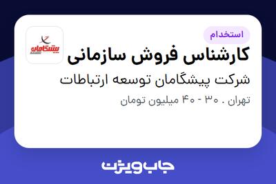 استخدام کارشناس فروش سازمانی در شرکت پیشگامان توسعه ارتباطات