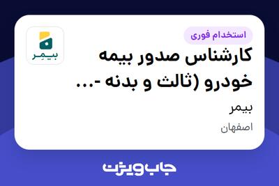  استخدام کارشناس صدور بیمه خودرو (ثالث و بدنه - شیفت عصر) در بیمر