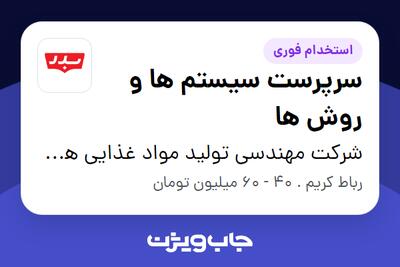 استخدام سرپرست سیستم ها و روش ها در شرکت مهندسی تولید مواد غذایی هوفرد (بدر)