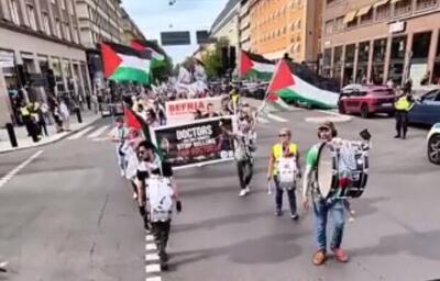 فیلم/ راهپیمایی حامیان فلسطین در خیابانهای سوئد