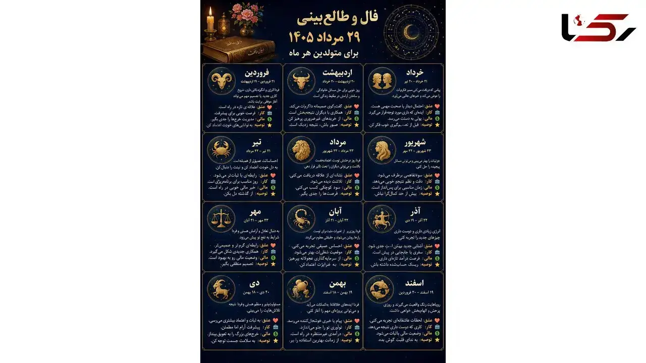 فال و طالع بینی امروز؛ ۲۹ مرداد ۱۴۰۵ برای متولدین هر ماه