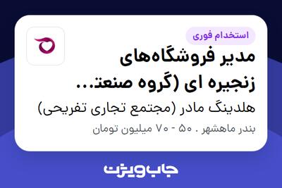 استخدام مدیر فروشگاههای زنجیره ای (گروه صنعتی مادر) در هلدینگ مادر (مجتمع تجاری تفریحی)