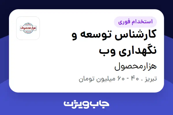  استخدام کارشناس توسعه و نگهداری وب در هزارمحصول