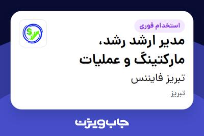  استخدام مدیر ارشد رشد، مارکتینگ و عملیات در تبریز فایننس