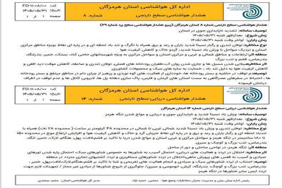 پیشبینی وقوع توفان تندری و رگبار شدید در هرمزگان