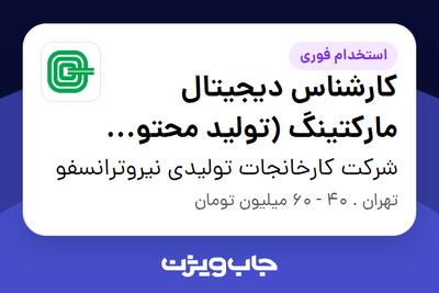 استخدام کارشناس دیجیتال مارکتینگ (تولید محتوا و سئو) در شرکت کارخانجات تولیدی نیروترانسفو