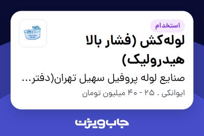  استخدام لوله‌کش (فشار بالا هیدرولیک) - آقا در صنایع لوله پروفیل سهیل تهران(دفتر مرکزی)