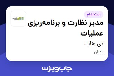 استخدام مدیر نظارت و برنامهریزی عملیات - آقا در تی هاب