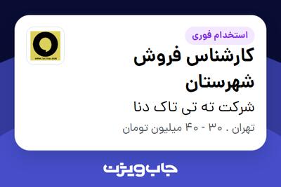استخدام کارشناس فروش شهرستان در شرکت ته تی تاک دنا