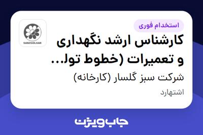 استخدام کارشناس ارشد نگهداری و تعمیرات (خطوط تولید و ماشینآلات) - آقا در شرکت سبز گلسار (کارخانه)