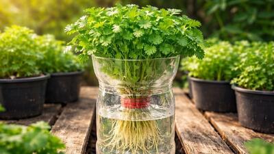 پرورش گشنیز در بطری پلاستیکی؛ روش ساده برای داشتن گشنیز تازه در خانه