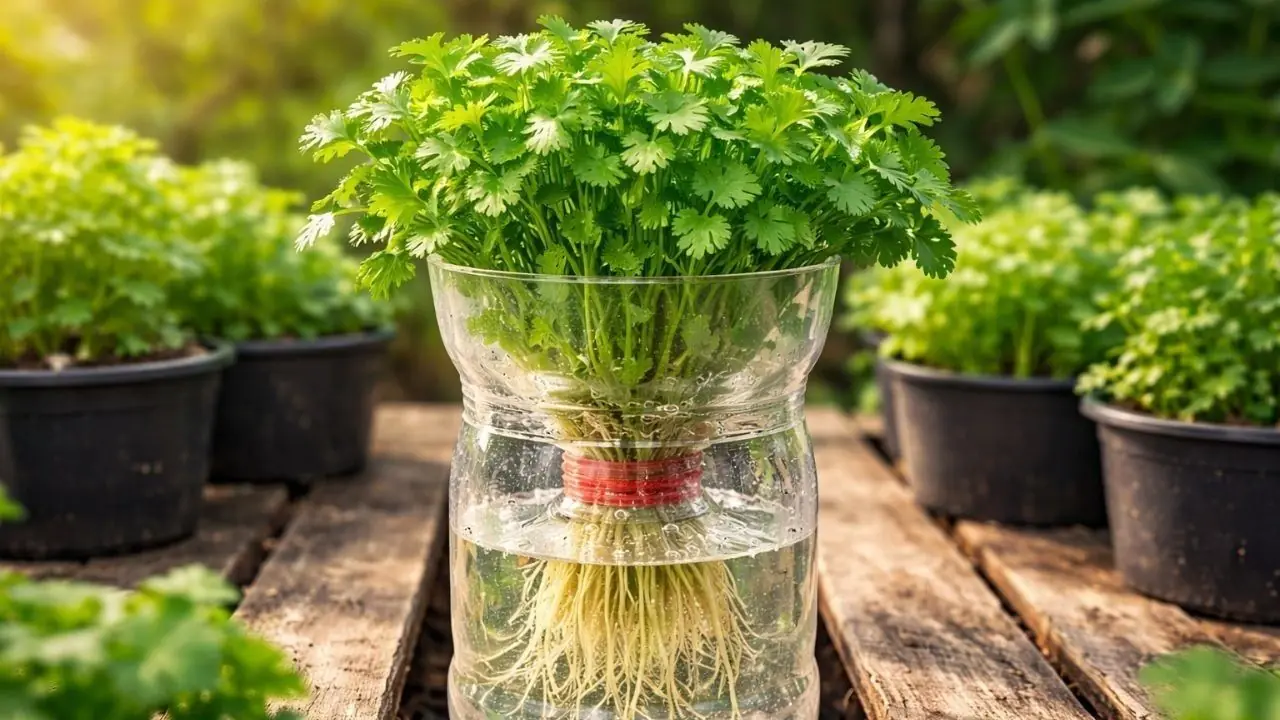 پرورش گشنیز در بطری پلاستیکی؛ روش ساده برای داشتن گشنیز تازه در خانه