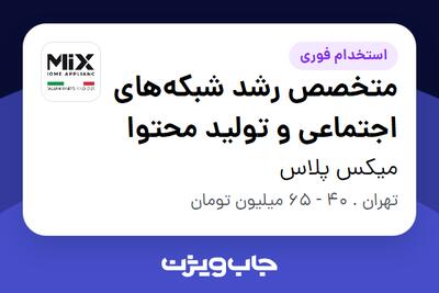 استخدام متخصص رشد شبکههای اجتماعی و تولید محتوا در میکس پلاس