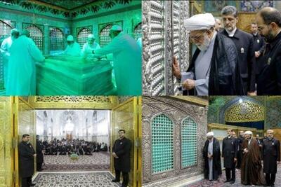 غبارروبی ضریح مطهر رضوی همزمان با سالروز آغاز امامت امام زمان(عج)