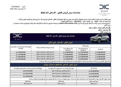 شرایط فروش اقساطی بایک X7 دیار خودرو اعلام شد