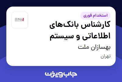  استخدام کارشناس بانک‌های اطلاعاتی و سیستم - آقا در بهسازان ملت