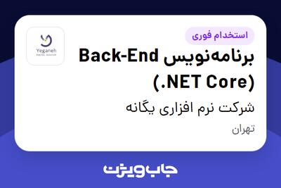  استخدام برنامه‌نویس Back-End (.NET Core) در شرکت نرم افزاری یگانه