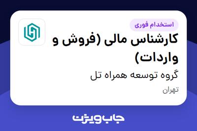  استخدام کارشناس مالی (فروش و واردات) در گروه توسعه همراه تل
