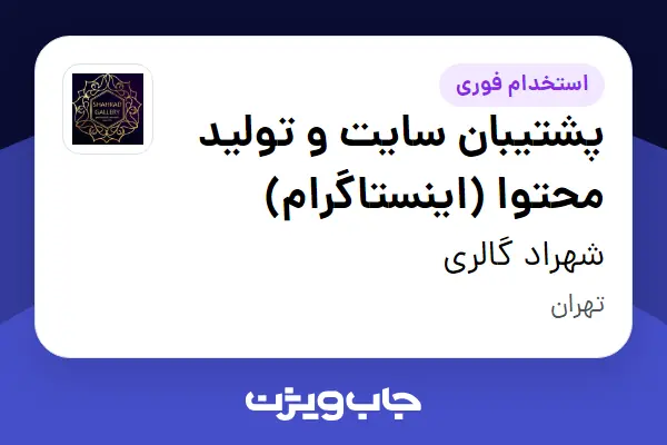  استخدام پشتیبان سایت و تولید محتوا (اینستاگرام) - خانم در شهراد گالری